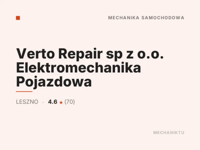 Verto Repair sp z o.o. Elektromechanika Pojazdowa