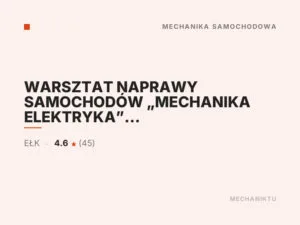 WARSZTAT NAPRAWY SAMOCHODÓW „MECHANIKA ELEKTRYKA” ŁUKASZ GRYSZKOWSKI