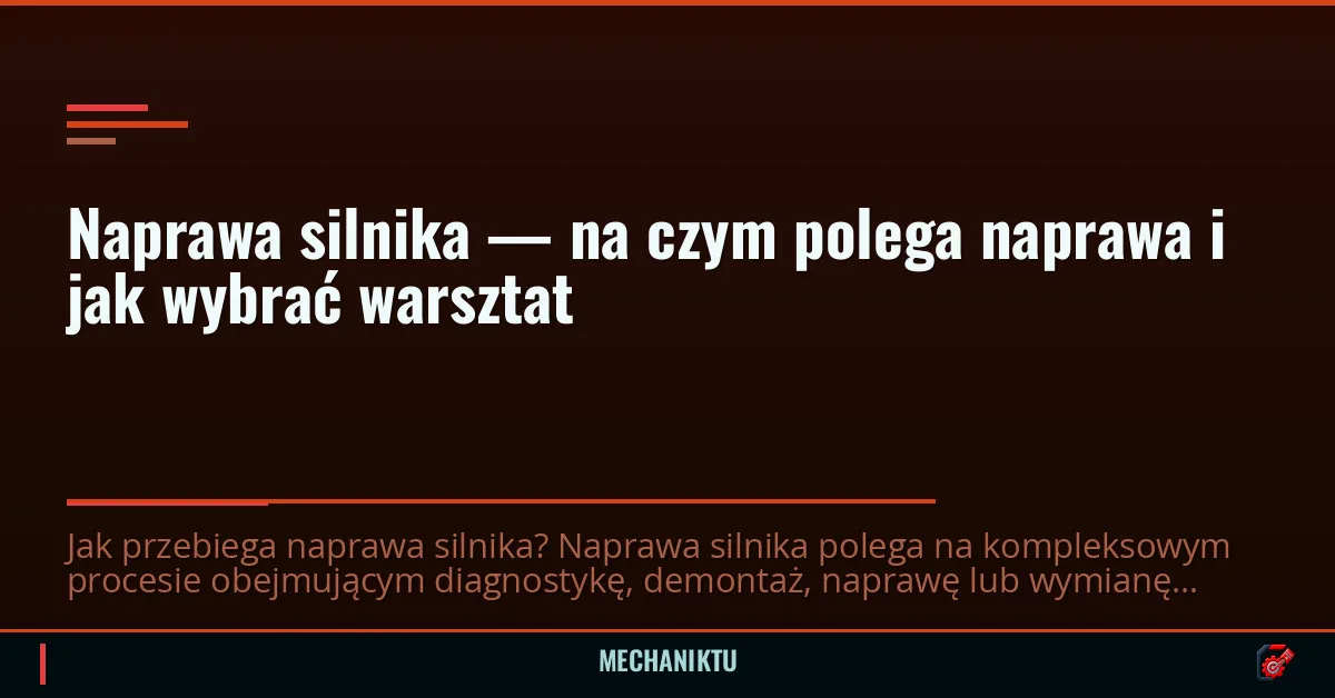 Naprawa silnika — na czym polega naprawa i jak wybrać warsztat