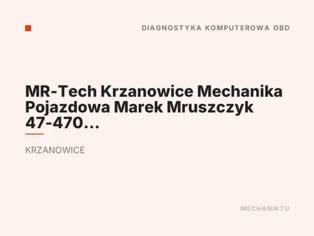 MR-Tech Krzanowice Mechanika Pojazdowa Marek Mruszczyk 47-470 Krzanowice ul. Opawska 6